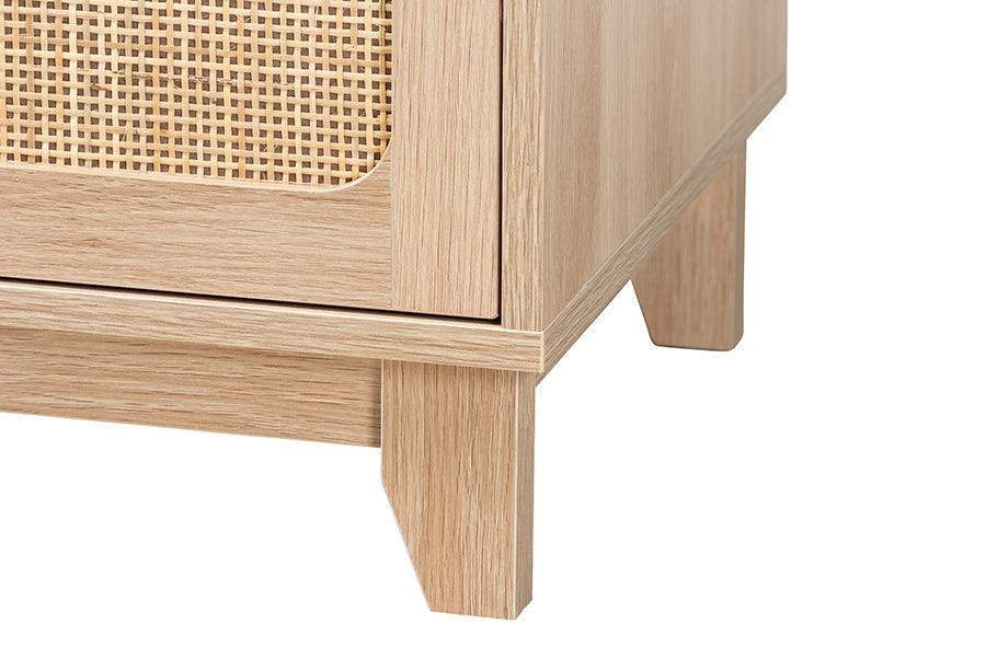 Elsbeth Japandi Oak Brown Finished Wood and Natural Rattan 3-Drawer Storage Cabinet FredCo