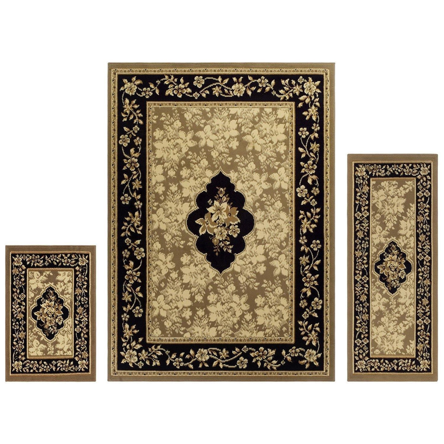 Elton Floral Victorian Vintage 3-Piece Rug FredCo