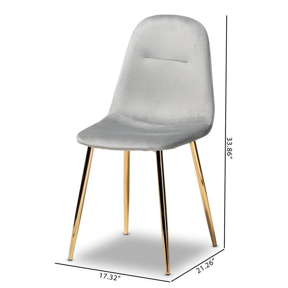 Elyse Glam and Luxe Grey Velvet Fabric Upholstered Gold Finished 4-Piece Metal Dining Chair Set FredCo
