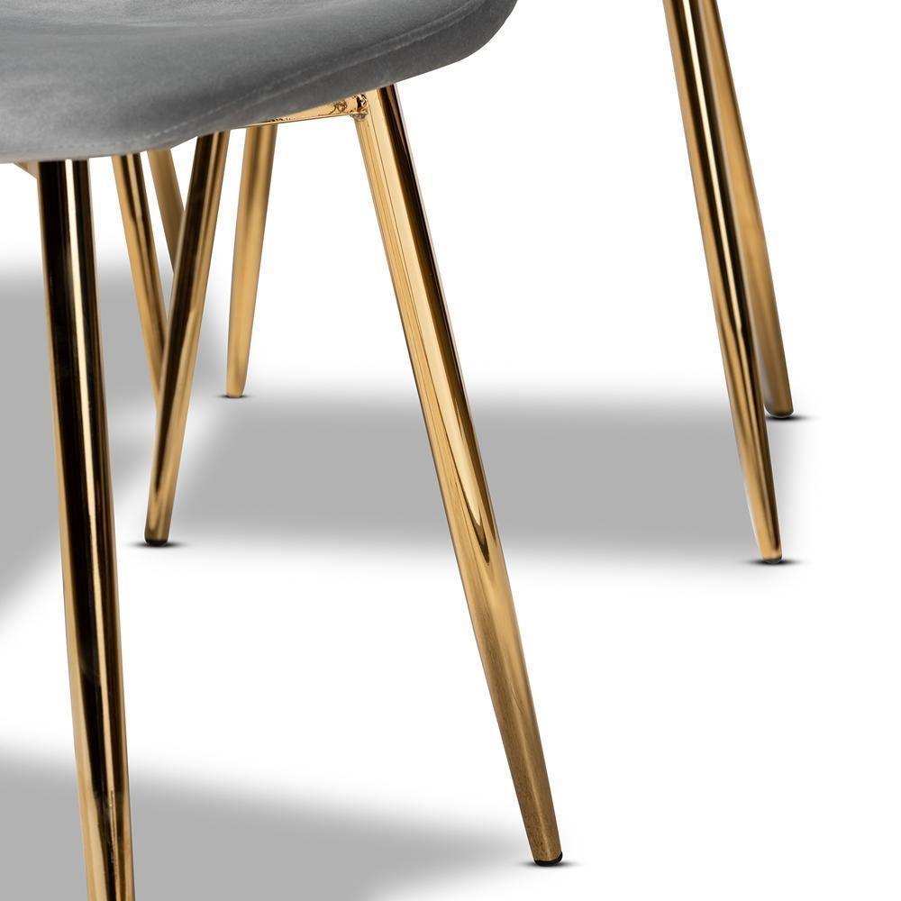 Elyse Glam and Luxe Grey Velvet Fabric Upholstered Gold Finished 4-Piece Metal Dining Chair Set FredCo