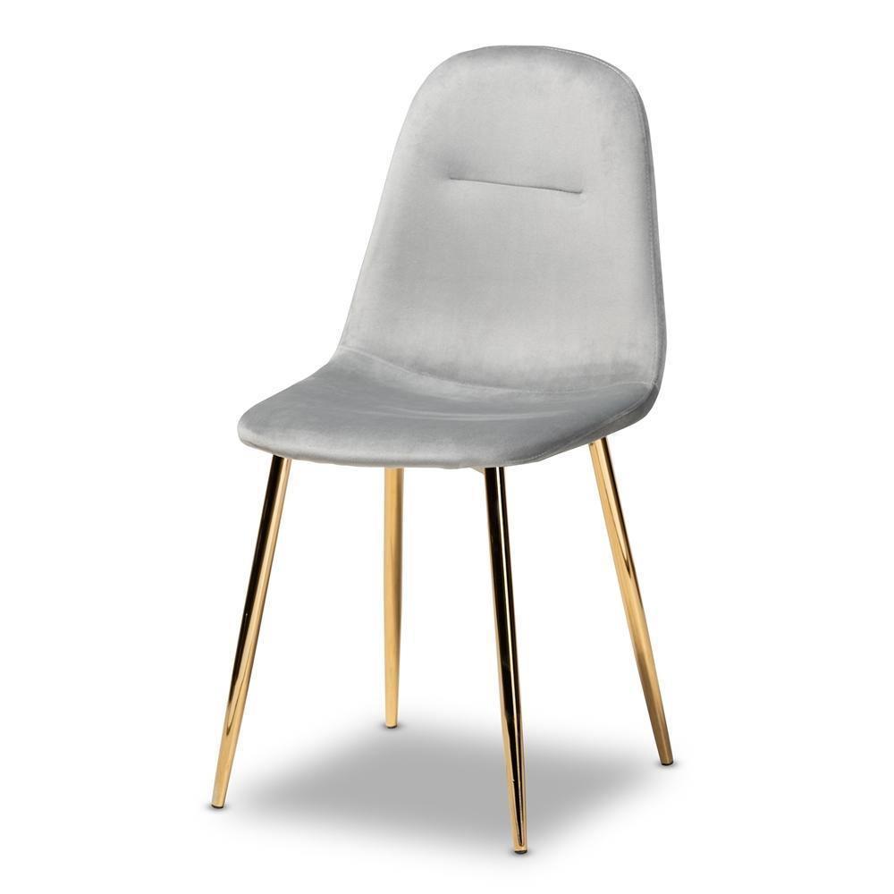 Elyse Glam and Luxe Grey Velvet Fabric Upholstered Gold Finished 4-Piece Metal Dining Chair Set FredCo