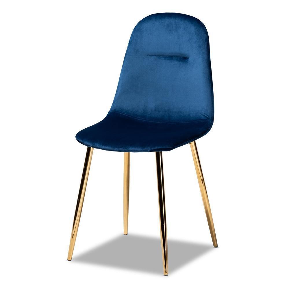 Elyse Glam and Luxe Navy Blue Velvet Fabric Upholstered Gold Finished 4-Piece Metal Dining Chair Set FredCo