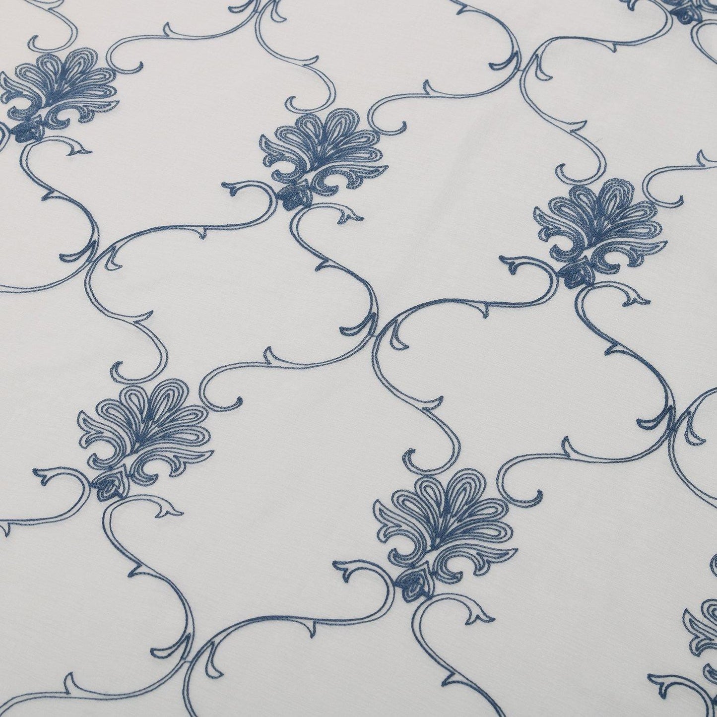 Embroidered Elegant Scroll Sheer Grommet Panel 2-Piece Curtain Set FredCo