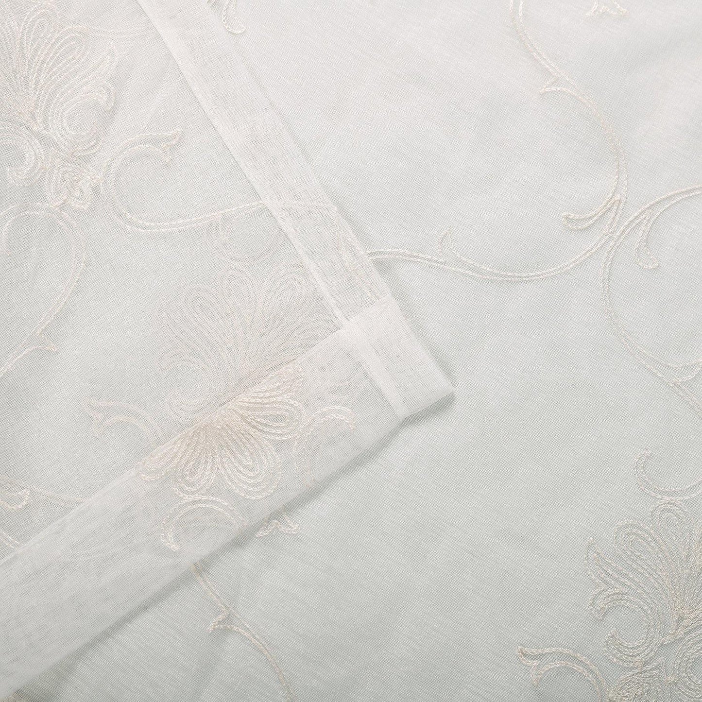 Embroidered Elegant Scroll Sheer Grommet Panel 2-Piece Curtain Set FredCo