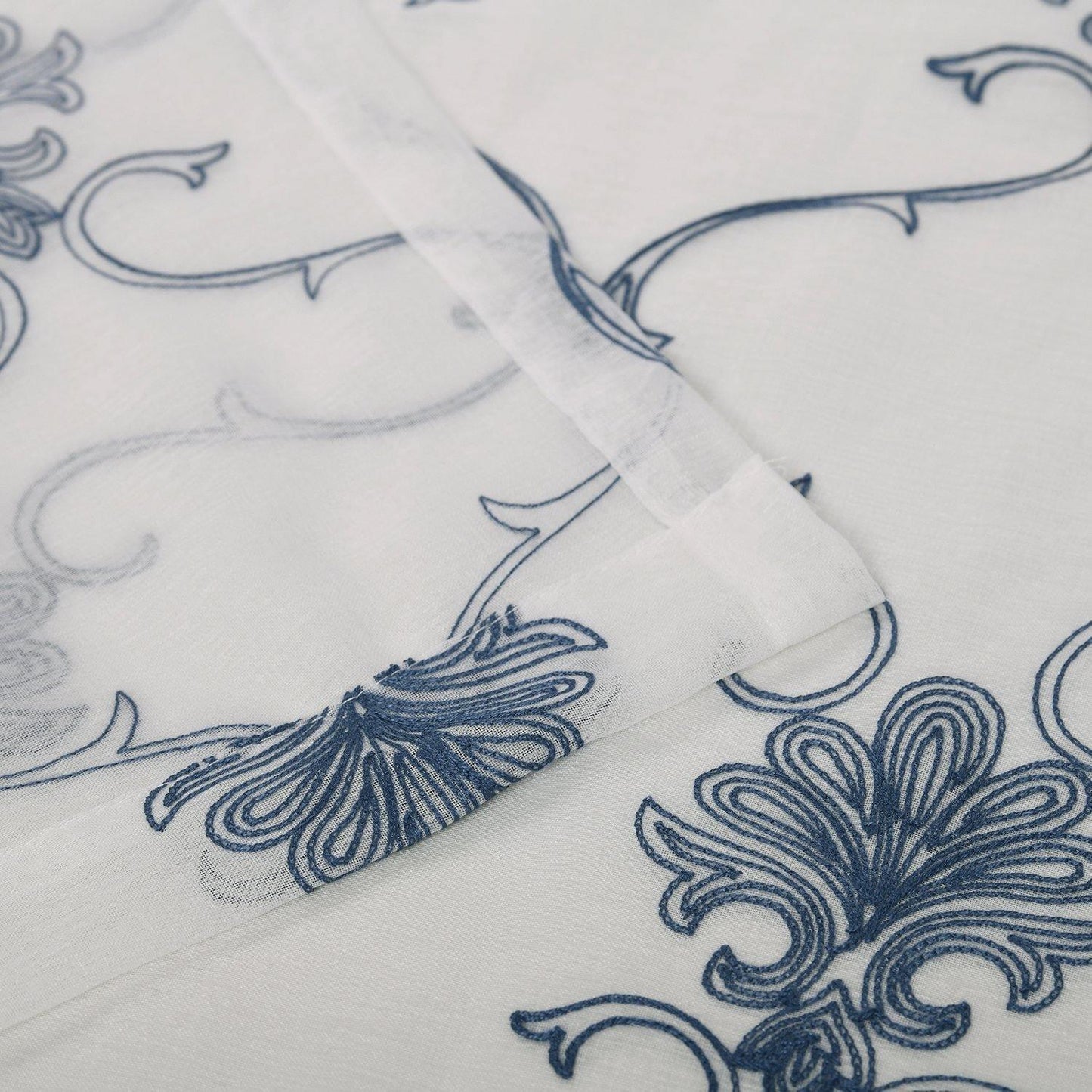 Embroidered Elegant Scroll Sheer Grommet Panel 2-Piece Curtain Set FredCo