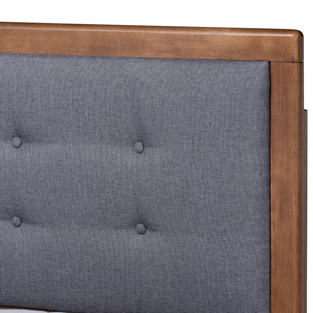 Emele Modern Transitional Dark Grey Fabric Upholstered and Ash Walnut Brown Finished Wood Full Size Platform Bed FredCo