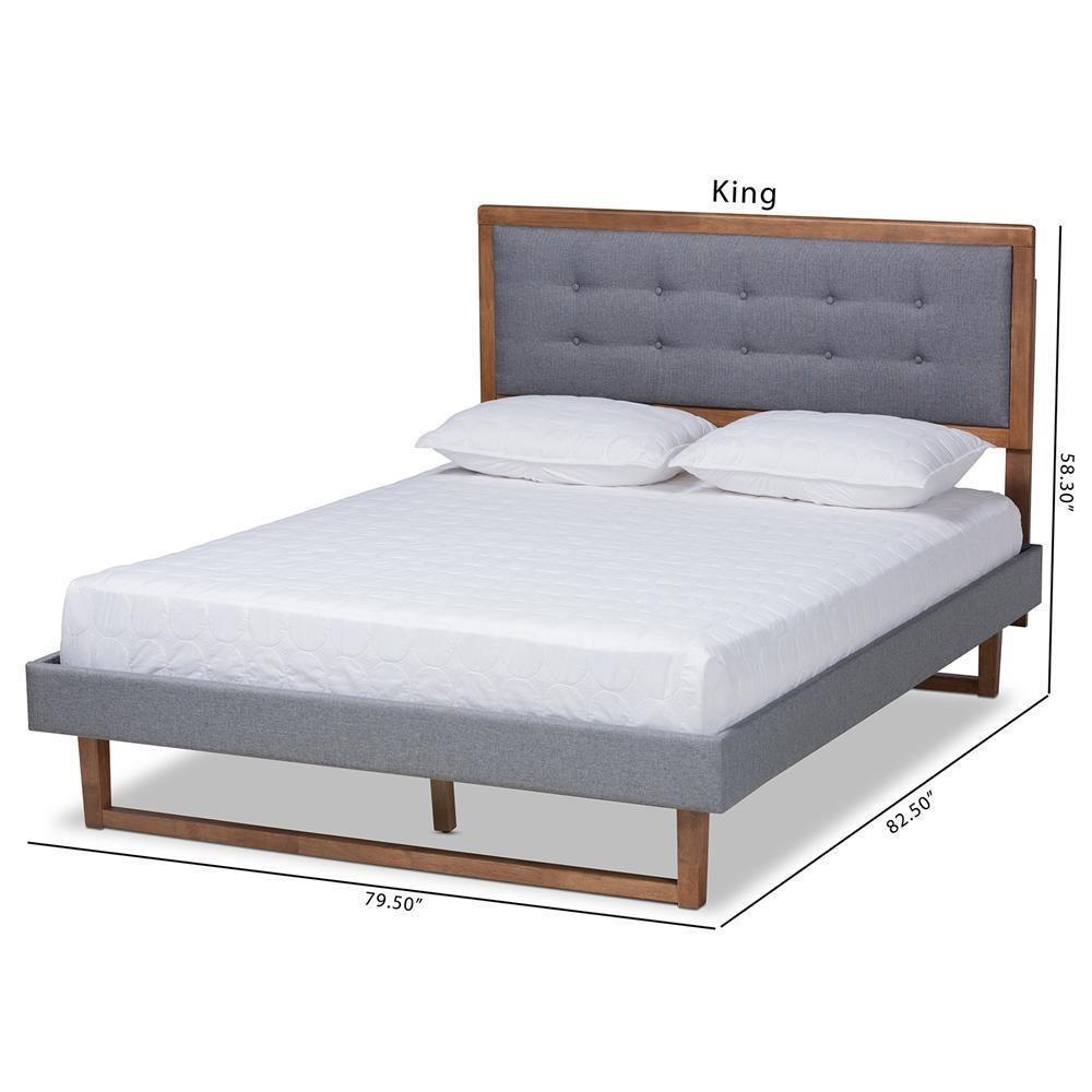Emele Modern Transitional Dark Grey Fabric Upholstered and Ash Walnut Brown Finished Wood Full Size Platform Bed FredCo