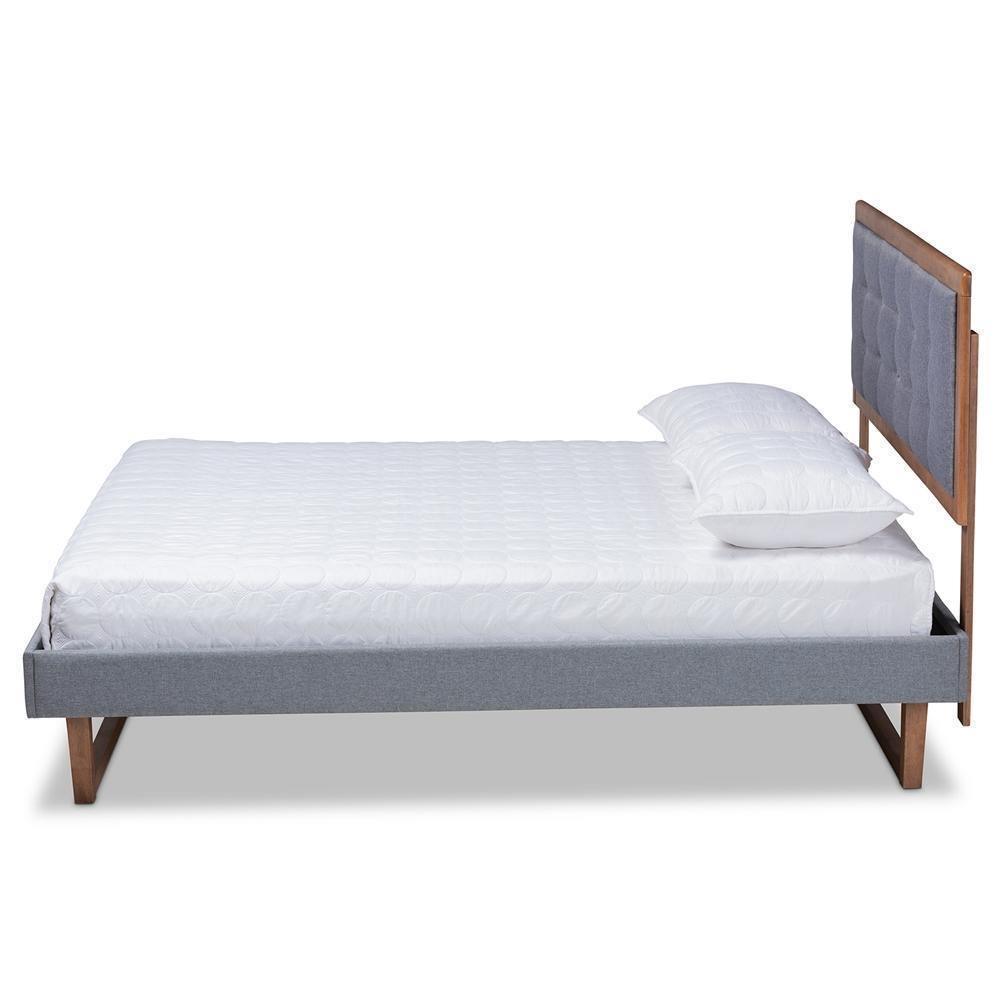 Emele Modern Transitional Dark Grey Fabric Upholstered and Ash Walnut Brown Finished Wood Full Size Platform Bed FredCo