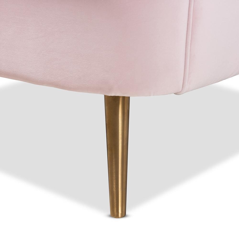 Emeline Glam and Luxe Light Pink Velvet Fabric Upholstered Brushed Gold Finished Accent Chair FredCo