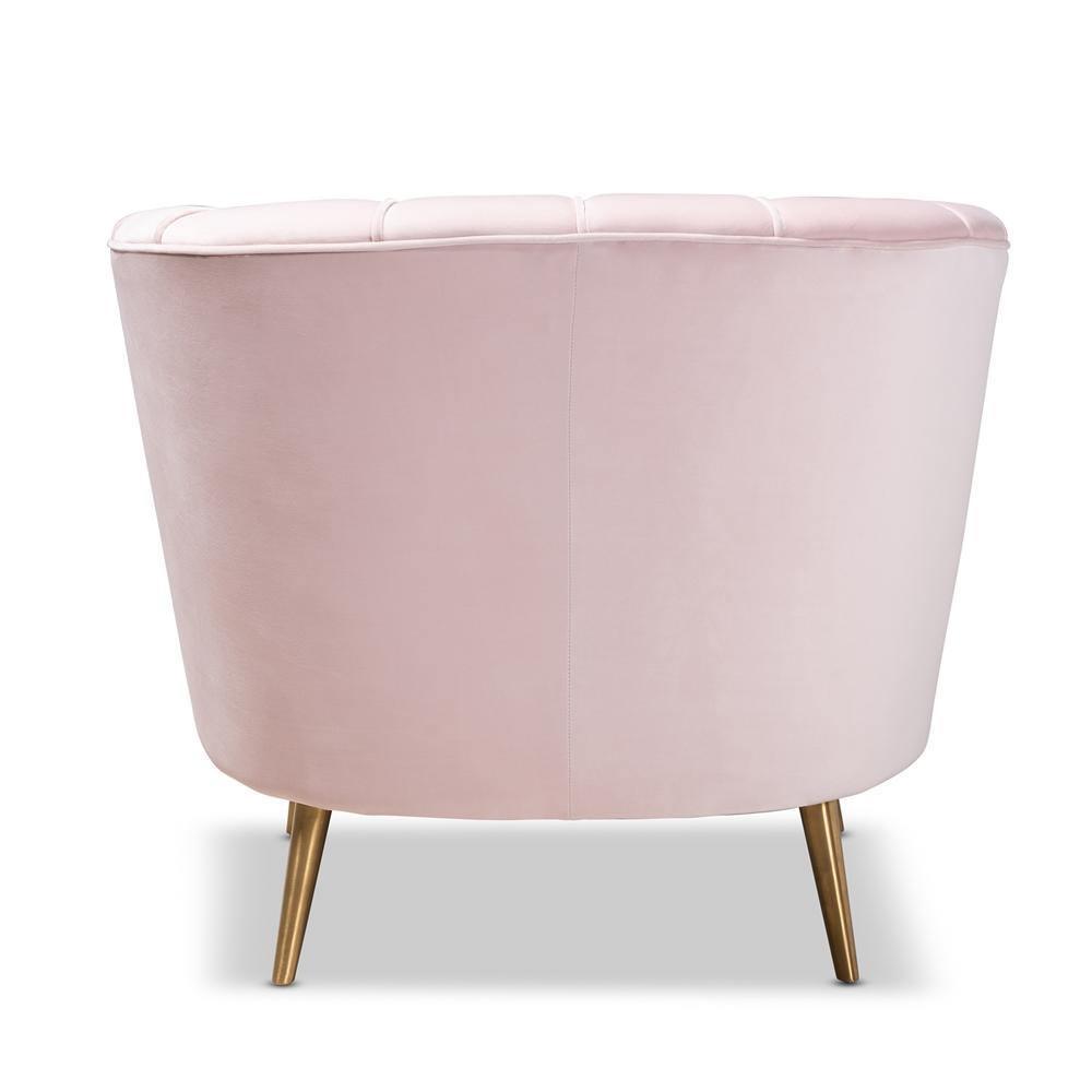 Emeline Glam and Luxe Light Pink Velvet Fabric Upholstered Brushed Gold Finished Accent Chair FredCo