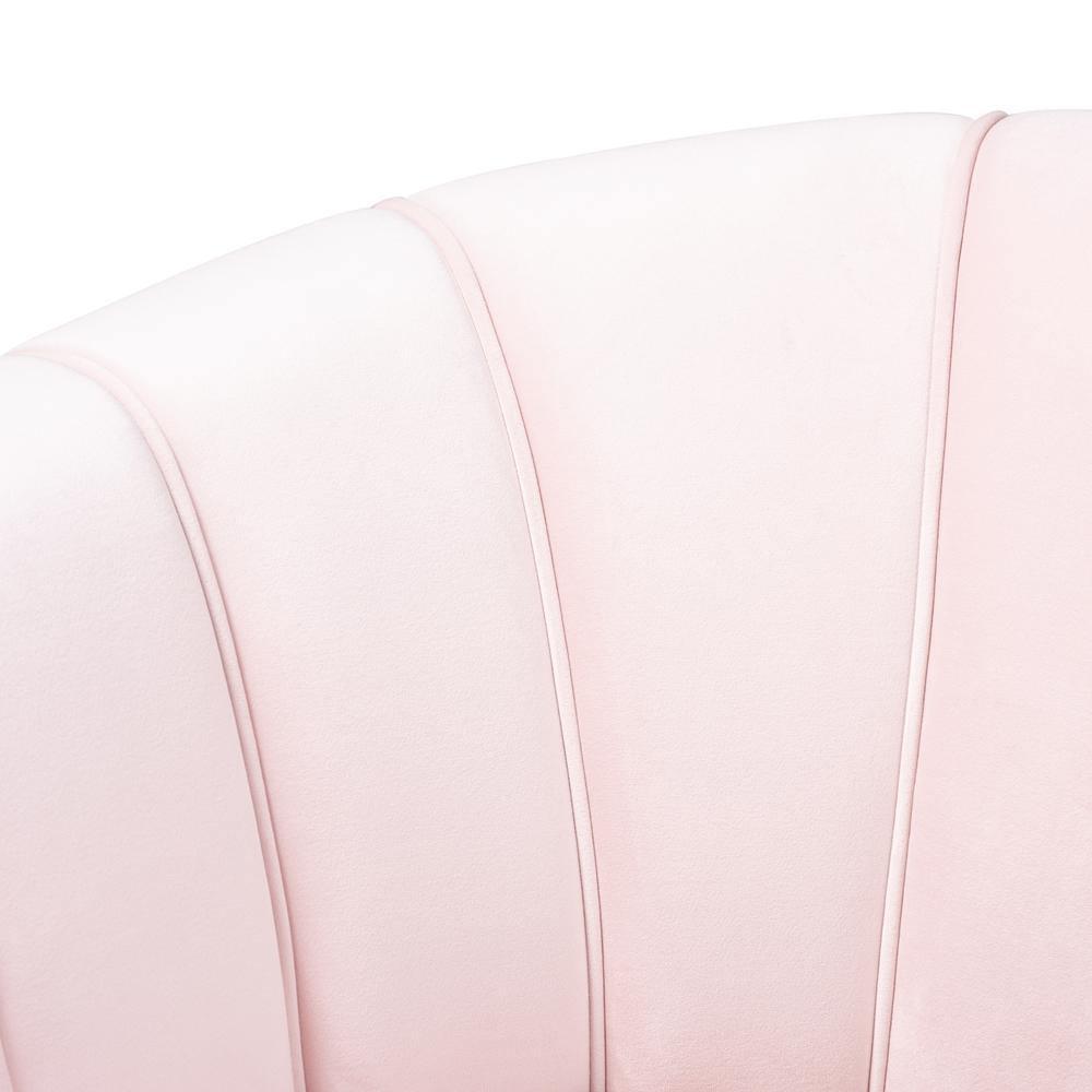 Emeline Glam and Luxe Light Pink Velvet Fabric Upholstered Brushed Gold Finished Accent Chair FredCo