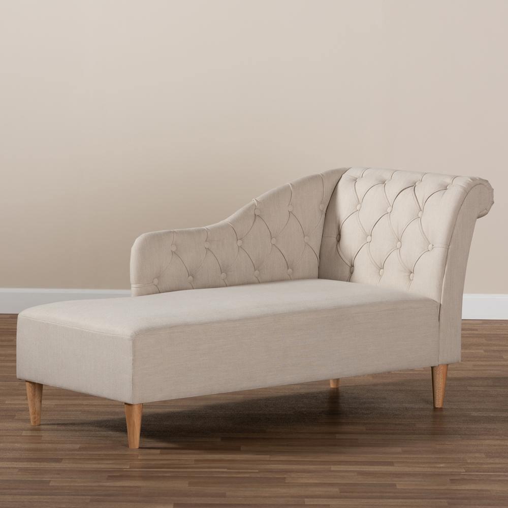 Emeline Modern and Contemporary Beige Fabric Upholstered Oak Finished Chaise Lounge FredCo
