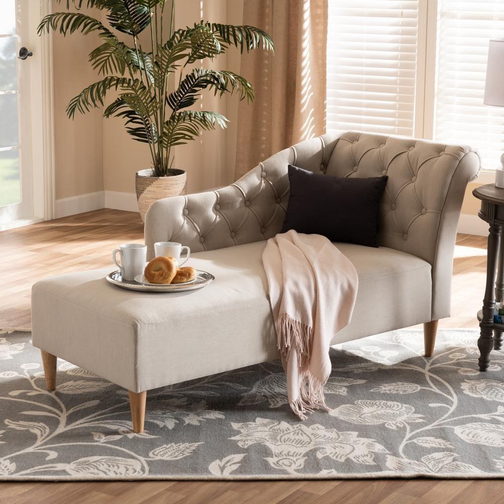 Emeline Modern and Contemporary Beige Fabric Upholstered Oak Finished Chaise Lounge FredCo