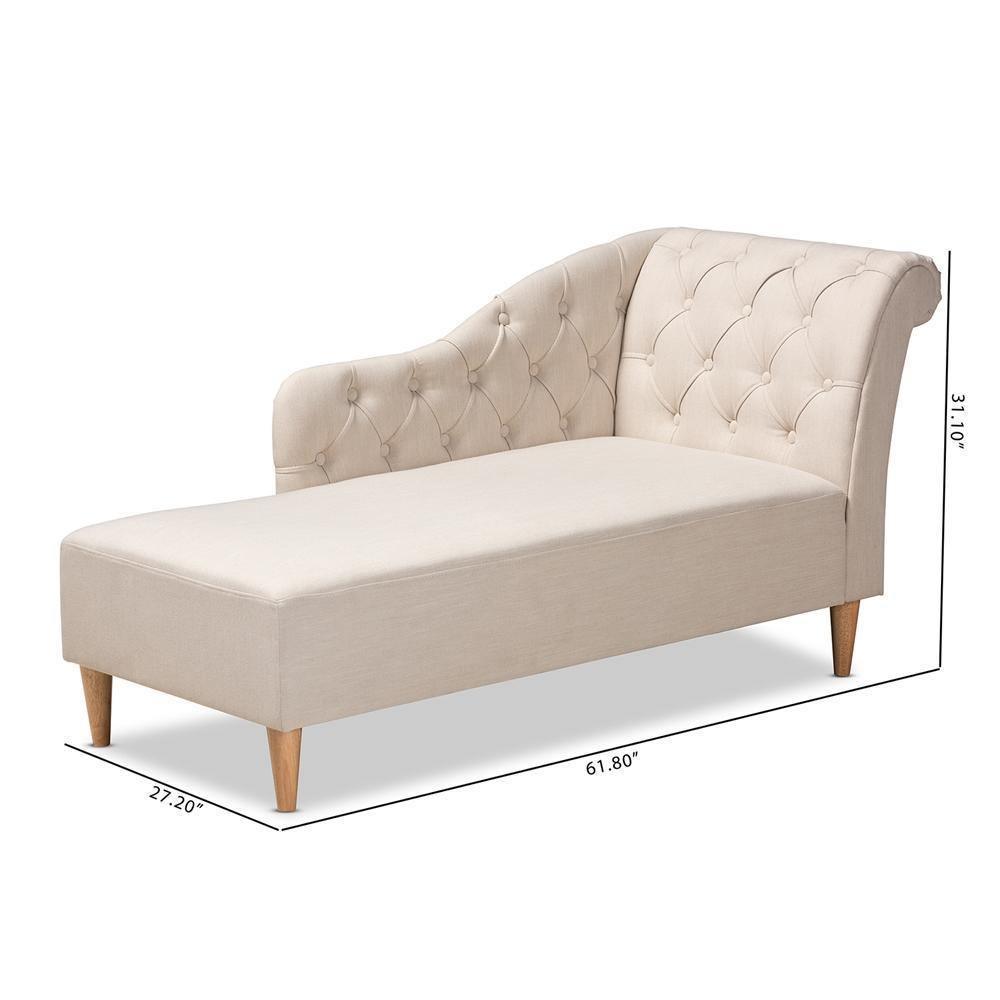 Emeline Modern and Contemporary Beige Fabric Upholstered Oak Finished Chaise Lounge FredCo