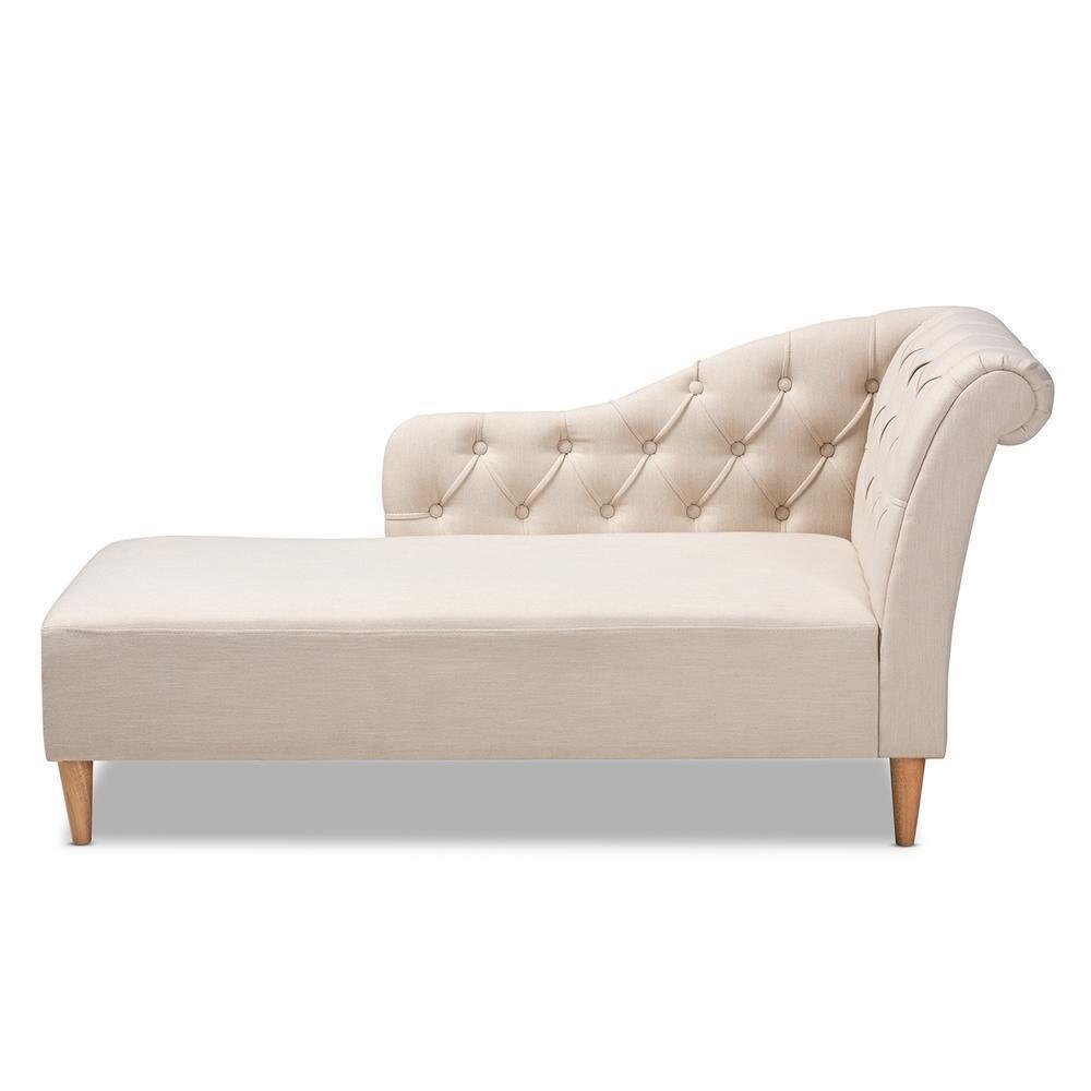 Emeline Modern and Contemporary Beige Fabric Upholstered Oak Finished Chaise Lounge FredCo