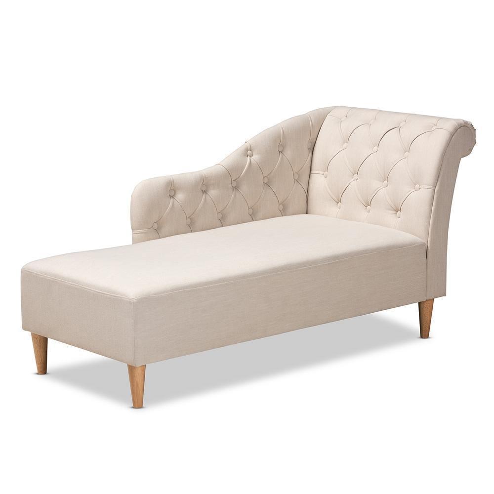 Emeline Modern and Contemporary Beige Fabric Upholstered Oak Finished Chaise Lounge FredCo