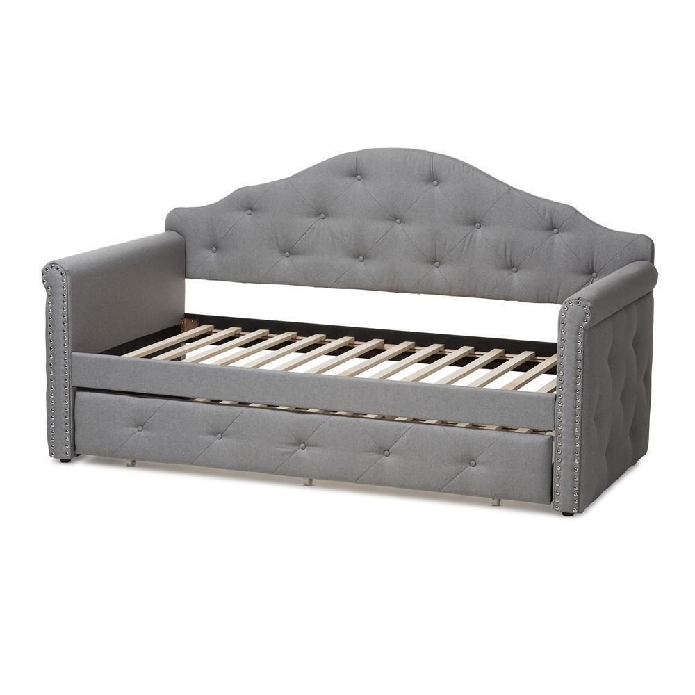 Emilie Modern and Contemporary Grey Fabric Upholstered Daybed with Trundle FredCo