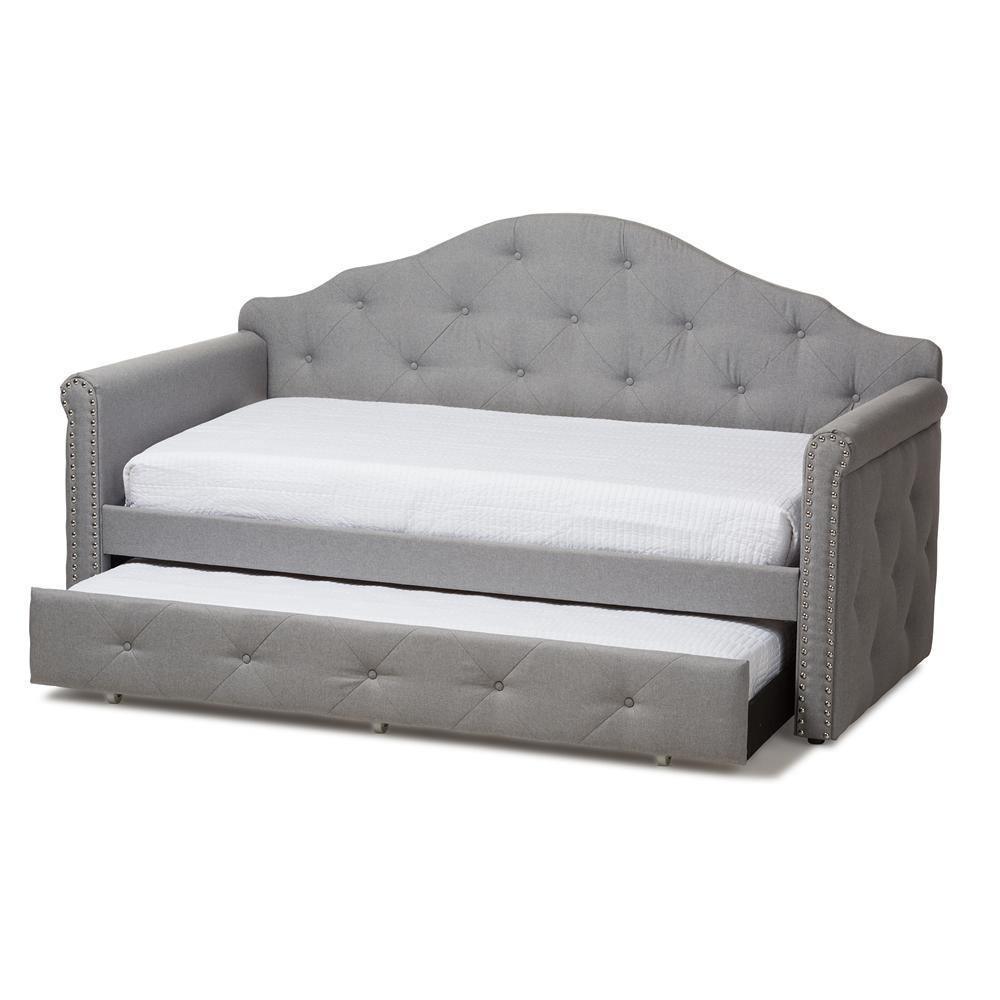 Emilie Modern and Contemporary Grey Fabric Upholstered Daybed with Trundle FredCo