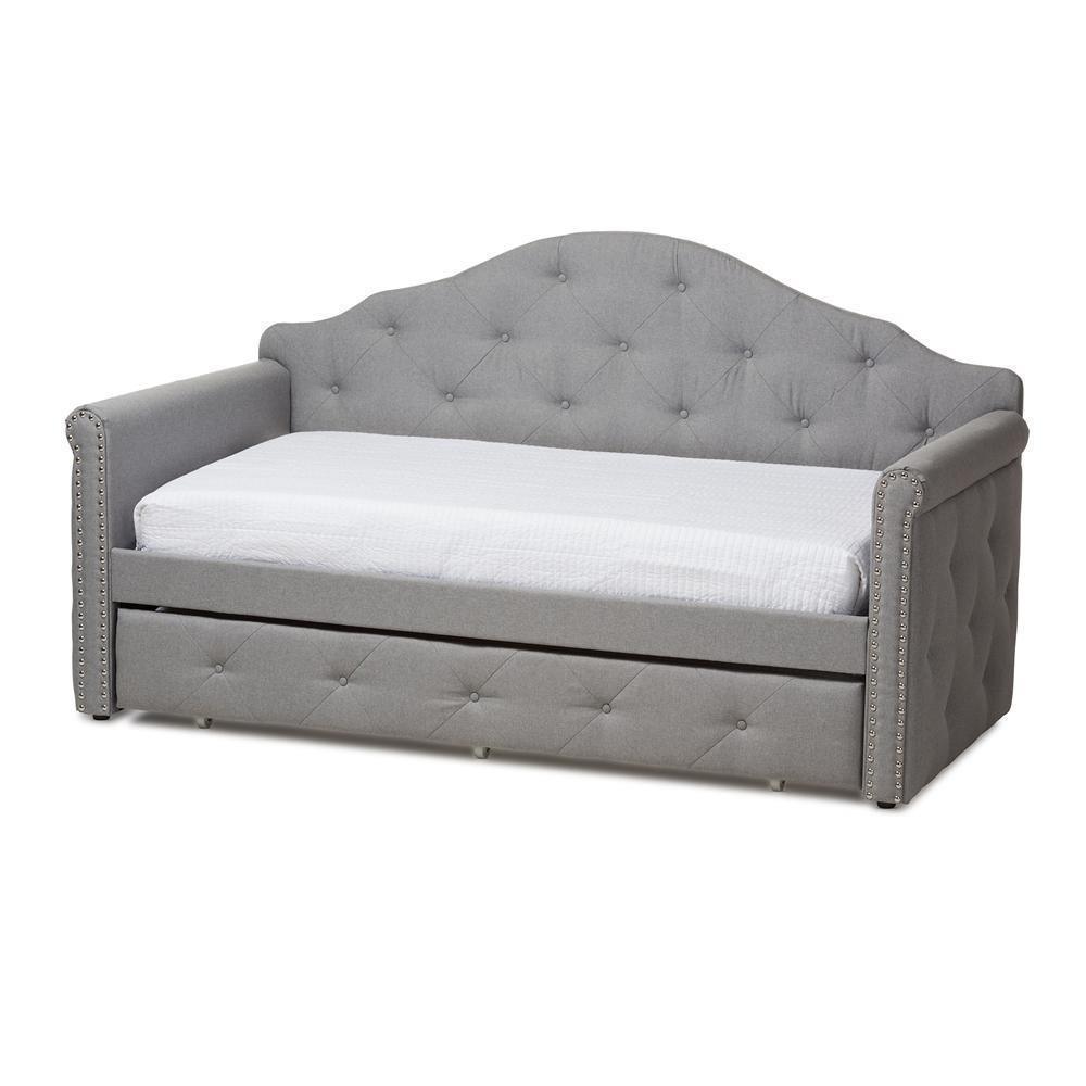 Emilie Modern and Contemporary Grey Fabric Upholstered Daybed with Trundle FredCo