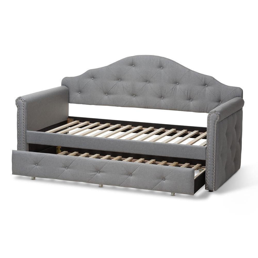 Emilie Modern and Contemporary Grey Fabric Upholstered Daybed with Trundle FredCo