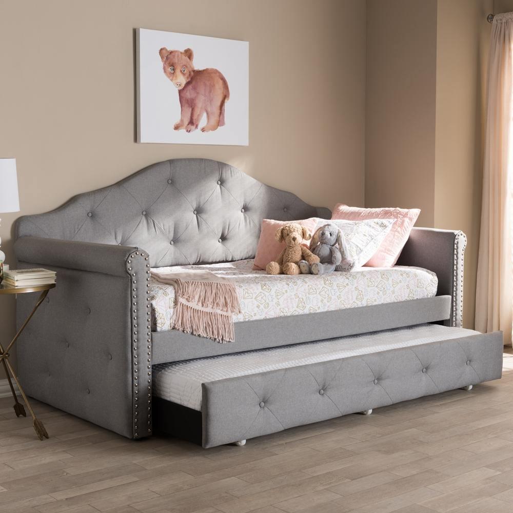 Emilie Modern and Contemporary Grey Fabric Upholstered Daybed with Trundle FredCo