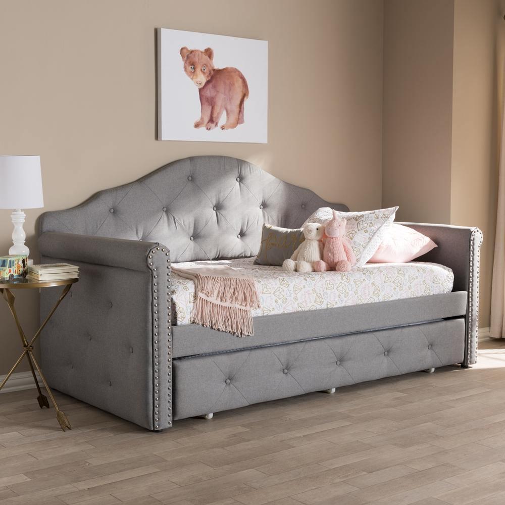 Emilie Modern and Contemporary Grey Fabric Upholstered Daybed with Trundle FredCo