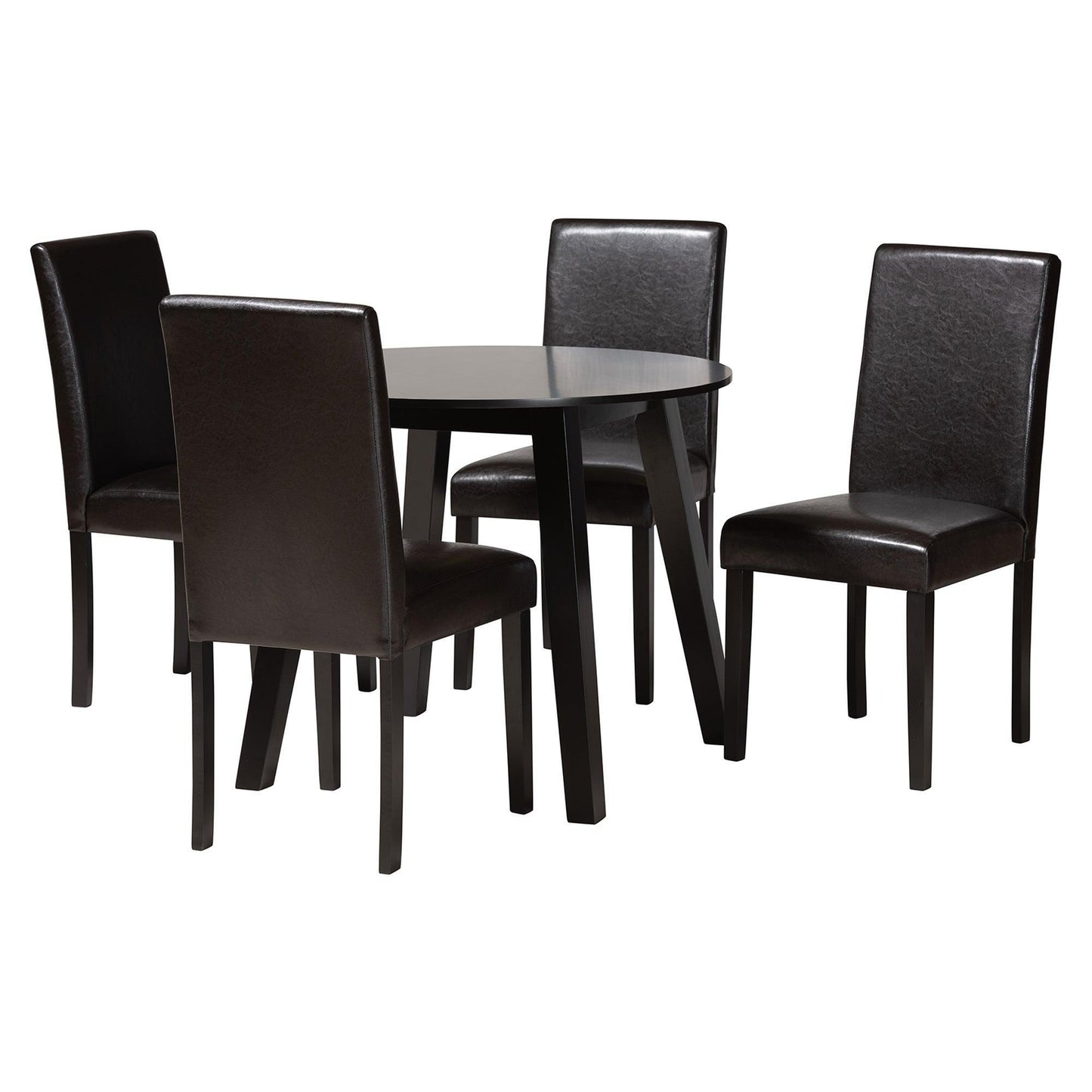 Emine Modern Dark Brown Faux Leather and Espresso Brown Finished Wood 5-Piece Dining Set FredCo