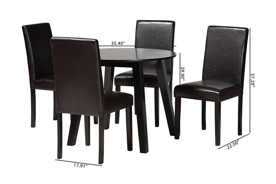 Emine Modern Dark Brown Faux Leather and Espresso Brown Finished Wood 5-Piece Dining Set FredCo