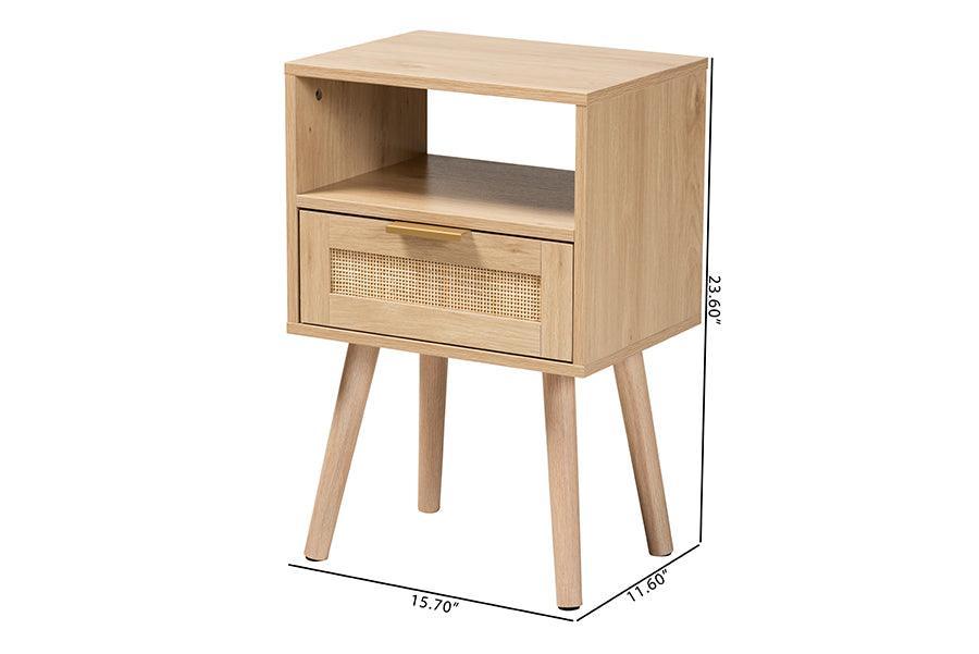 Emmett Mid-Century Modern Light Brown Finished Wood 1-Drawer End Table FredCo