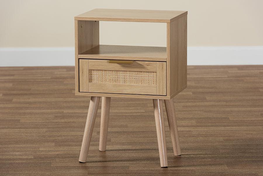 Emmett Mid-Century Modern Light Brown Finished Wood 1-Drawer End Table FredCo