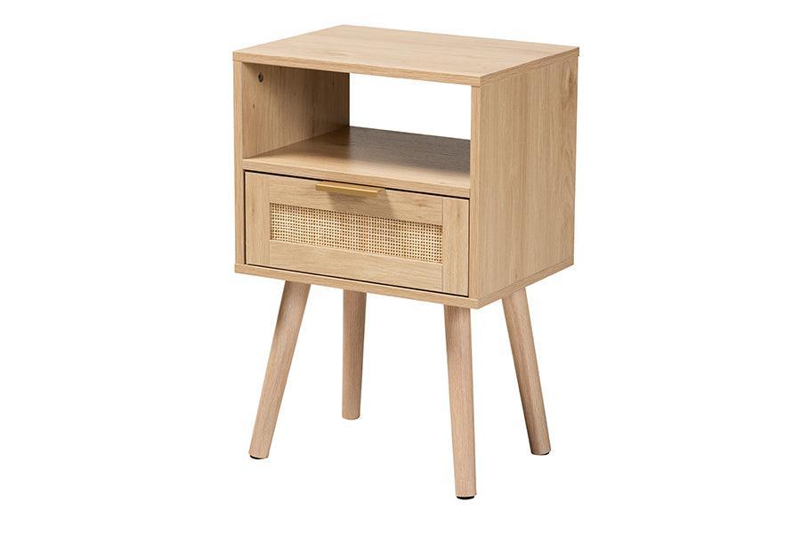 Emmett Mid-Century Modern Light Brown Finished Wood 1-Drawer End Table FredCo