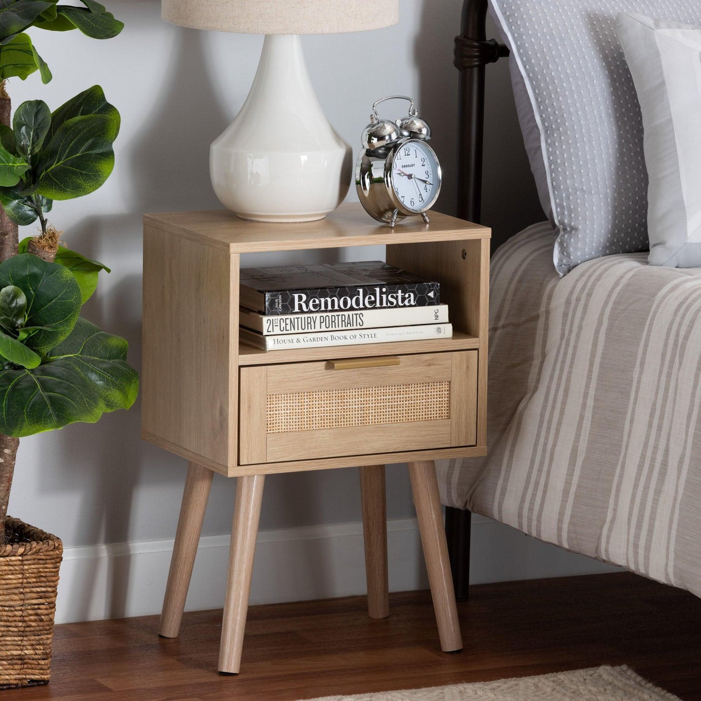 Emmett Mid-Century Modern Light Brown Finished Wood 1-Drawer End Table FredCo