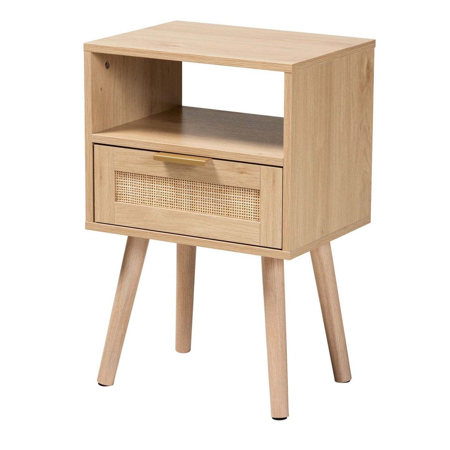 Emmett Mid-Century Modern Light Brown Finished Wood 1-Drawer End Table FredCo