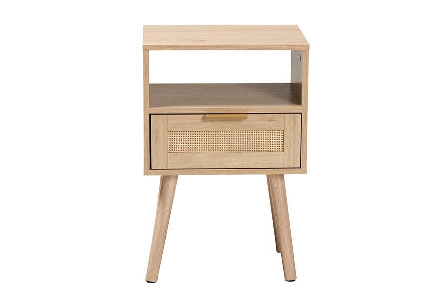 Emmett Mid-Century Modern Light Brown Finished Wood 1-Drawer End Table FredCo