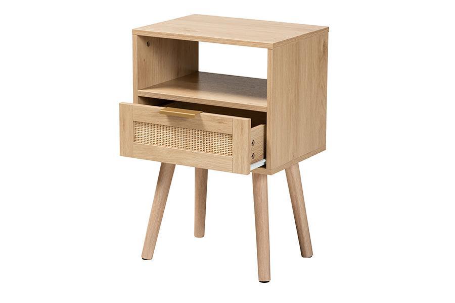 Emmett Mid-Century Modern Light Brown Finished Wood 1-Drawer End Table FredCo