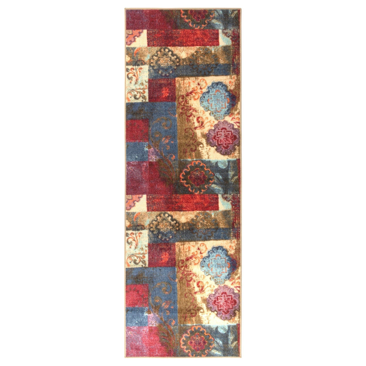 Emory Floral Medallion Distressed Patchwork Rug FredCo
