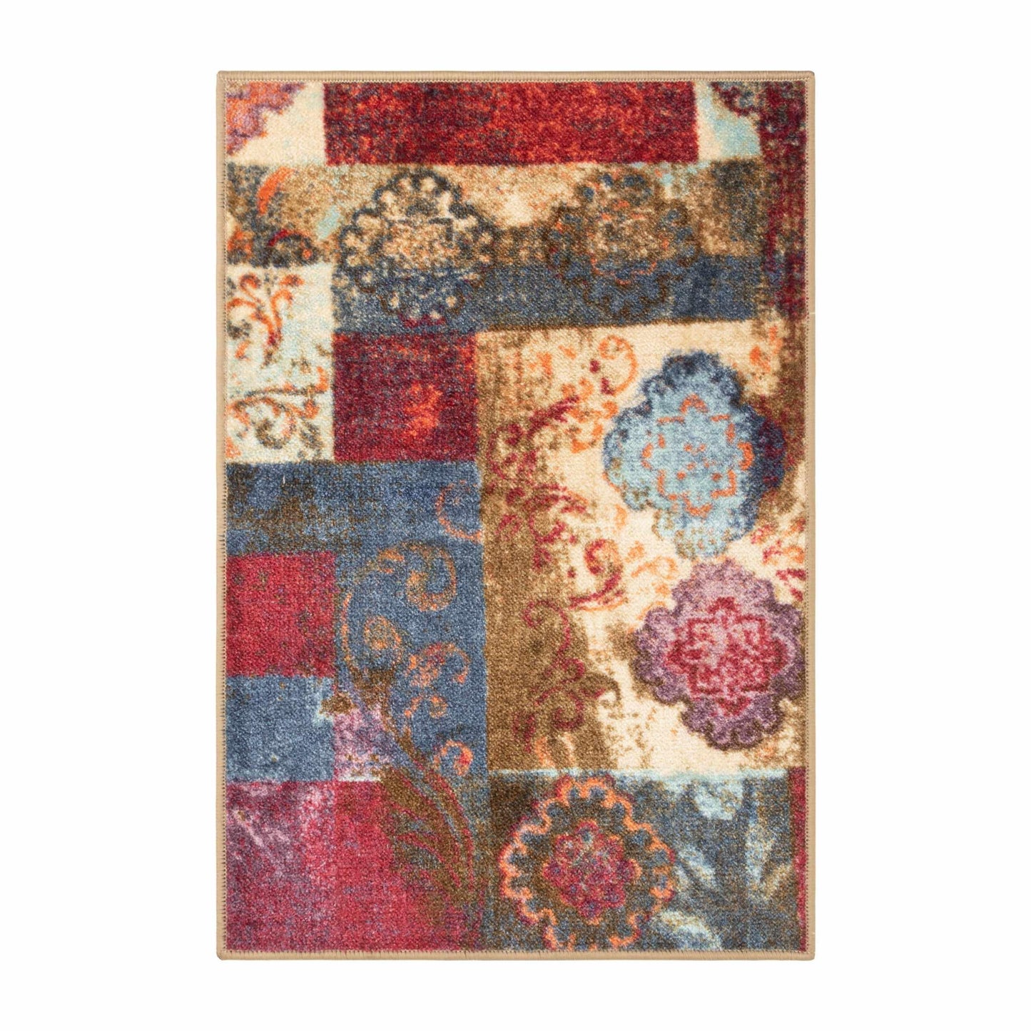 Emory Floral Medallion Distressed Patchwork Rug FredCo