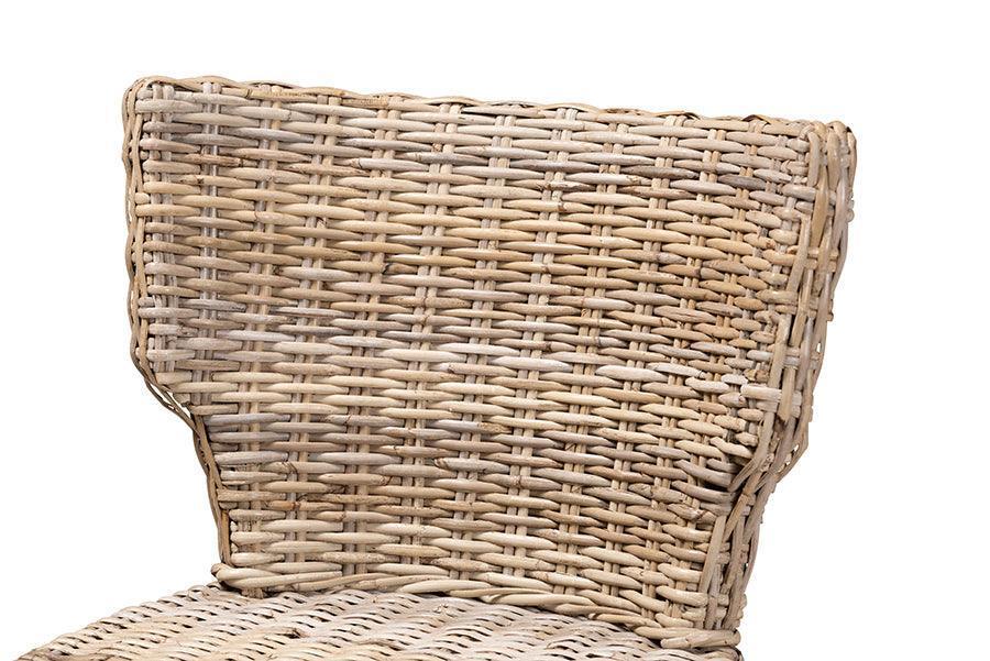 Enver Modern Bohemian Grey Rattan and Brown Wood 2-Piece Dining Chair Set FredCo