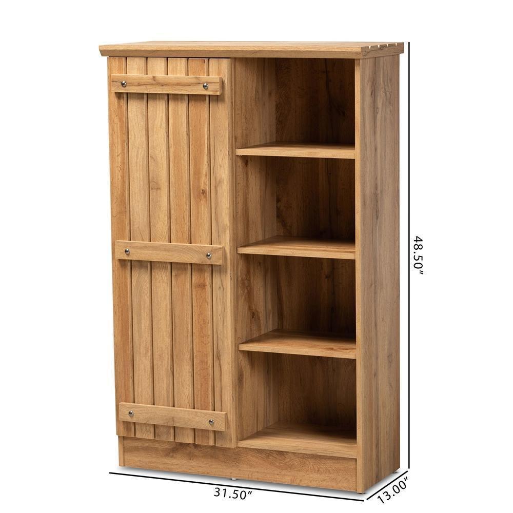 Eren Modern and Contemporary Farmhouse Natural Oak Brown Finished Wood 1-Door Shoe Cabinet FredCo