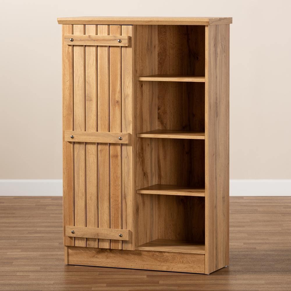 Eren Modern and Contemporary Farmhouse Natural Oak Brown Finished Wood 1-Door Shoe Cabinet FredCo