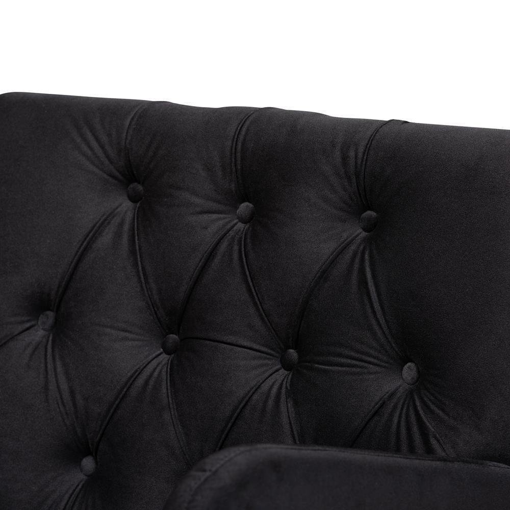 Eri Contemporary Glam and Luxe Black Velvet Upholstered and Walnut Brown Finished Wood Armchair FredCo