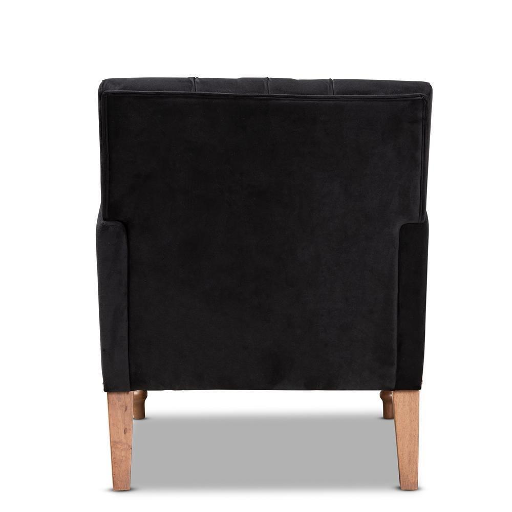 Eri Contemporary Glam and Luxe Black Velvet Upholstered and Walnut Brown Finished Wood Armchair FredCo