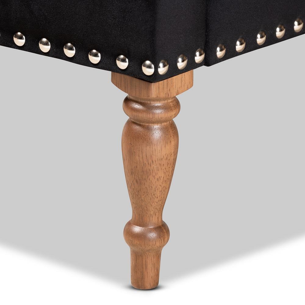 Eri Contemporary Glam and Luxe Black Velvet Upholstered and Walnut Brown Finished Wood Armchair FredCo