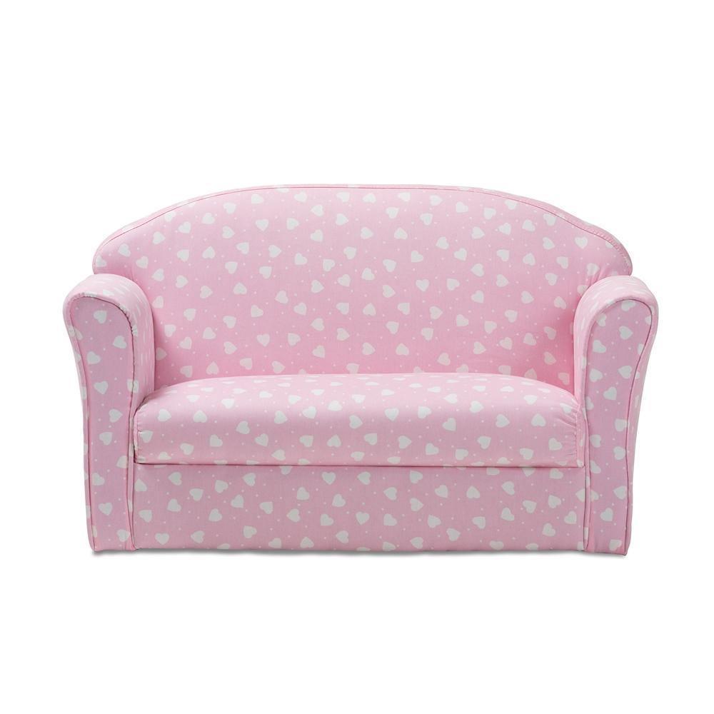 Erica Modern and Contemporary Pink and White Heart Patterned Fabric Upholstered Kids 2-Seater Sofa FredCo