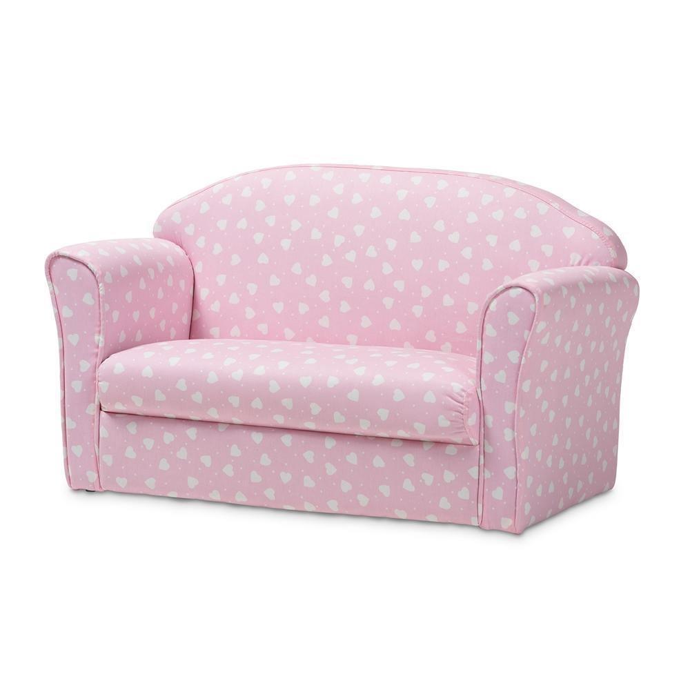 Erica Modern and Contemporary Pink and White Heart Patterned Fabric Upholstered Kids 2-Seater Sofa FredCo