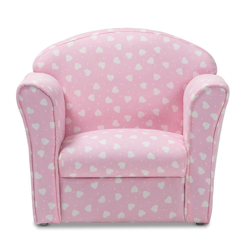 Erica Modern and Contemporary Pink and White Heart Patterned Fabric Upholstered Kids Armchair FredCo