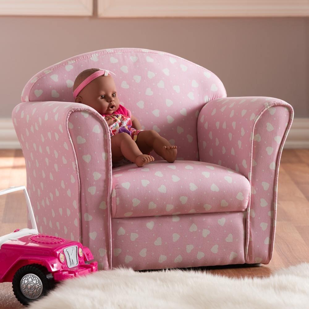 Erica Modern and Contemporary Pink and White Heart Patterned Fabric Upholstered Kids Armchair FredCo