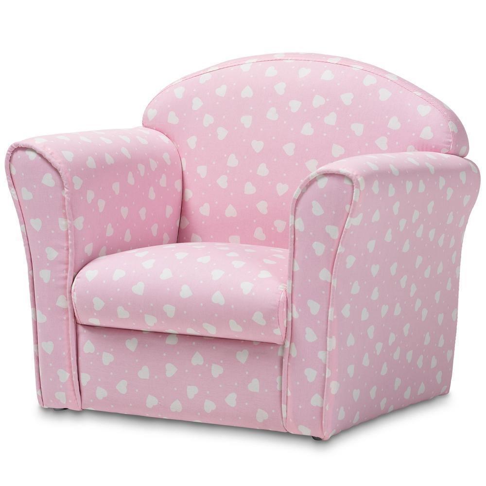 Erica Modern and Contemporary Pink and White Heart Patterned Fabric Upholstered Kids Armchair FredCo