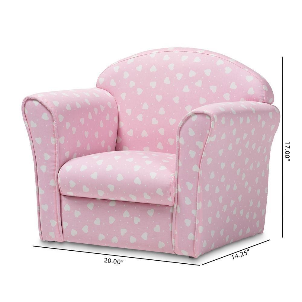 Erica Modern and Contemporary Pink and White Heart Patterned Fabric Upholstered Kids Armchair FredCo