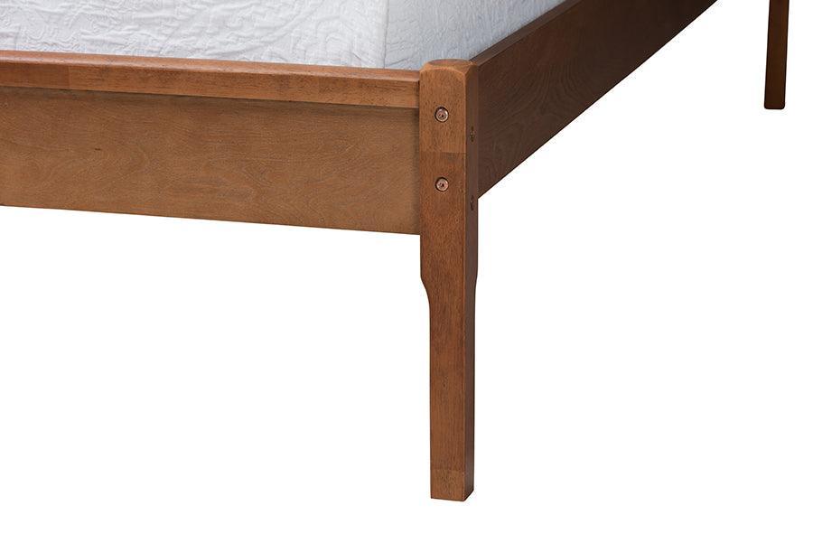 Eridian Mid-Century Modern Walnut Brown Finished Wood and Natural Rattan Full Size Platform Bed FredCo